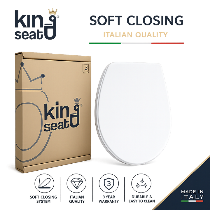 King Seat Slow Close Toilet Seat in White - Premium Italian Comfort