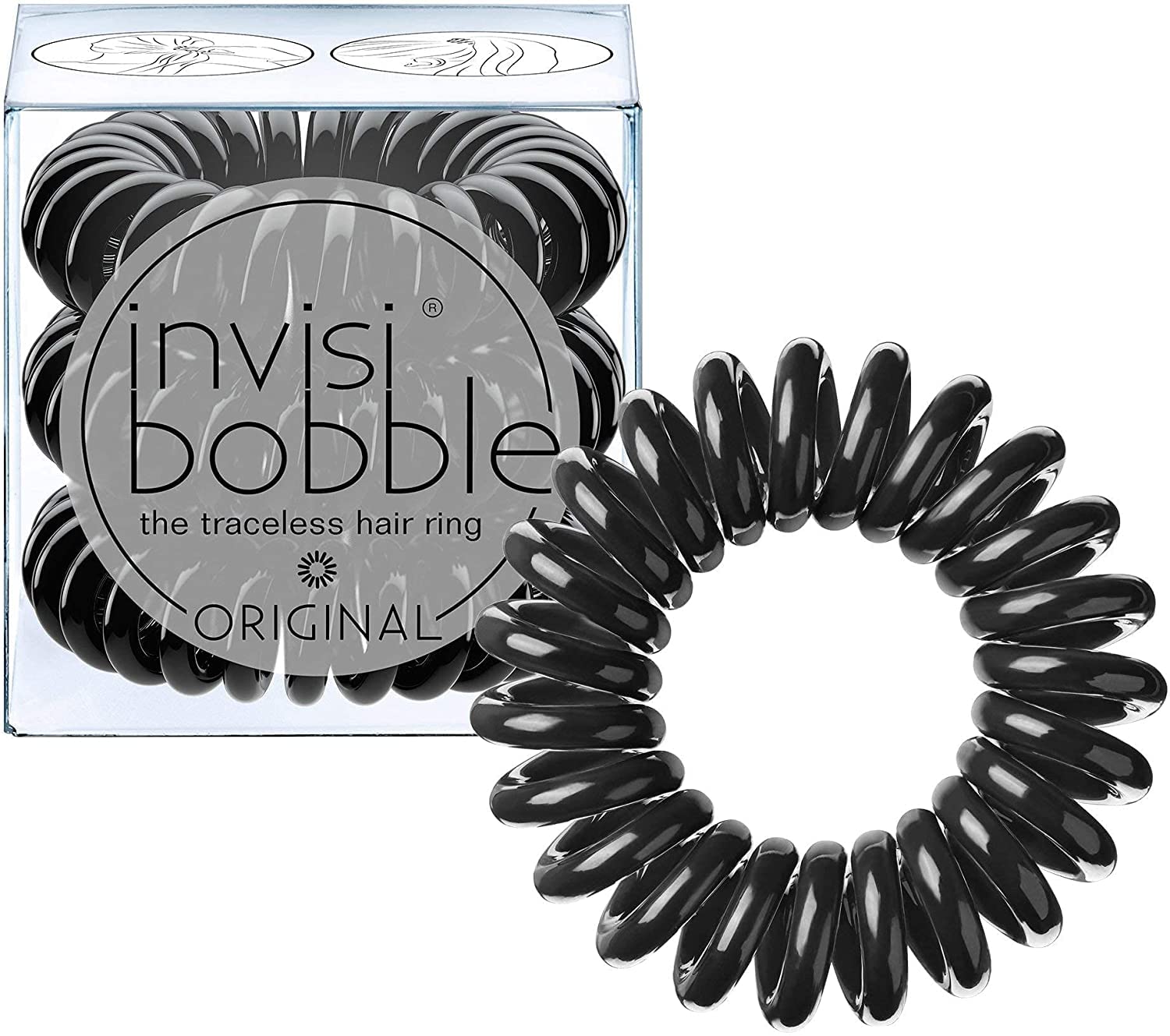 INVISIBOBBLE Original Black Spiral Hair Tie 3x3 Pack Traceless Strong Hold Hair Rings