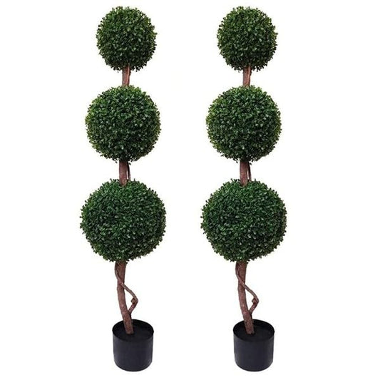 GreenBrokers Artificial Boxwood Triple Ball Topiary Trees 120cm / 4 ft