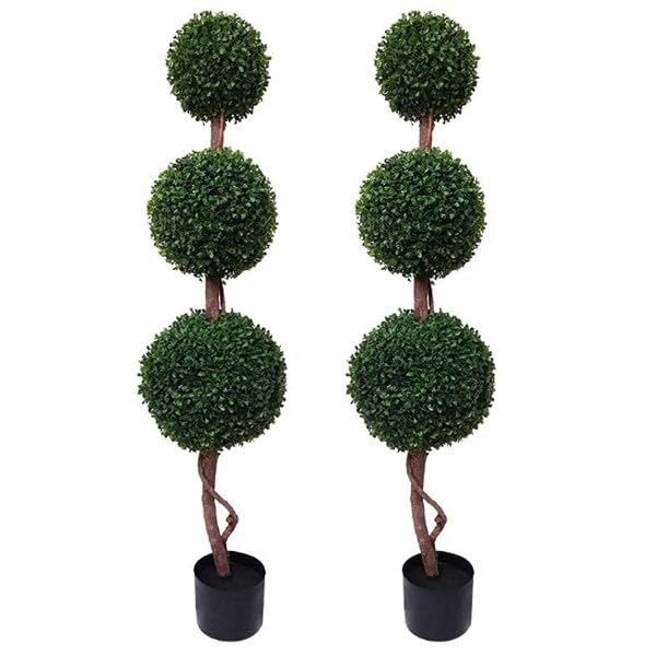 GreenBrokers Artificial Boxwood Triple Ball Topiary Trees 120cm / 4 ft
