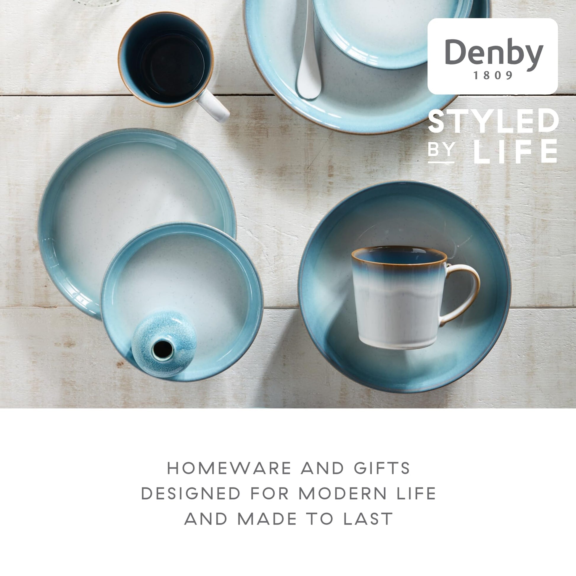 Denby Azure Haze Blue Coupe Medium Plates Set of 4