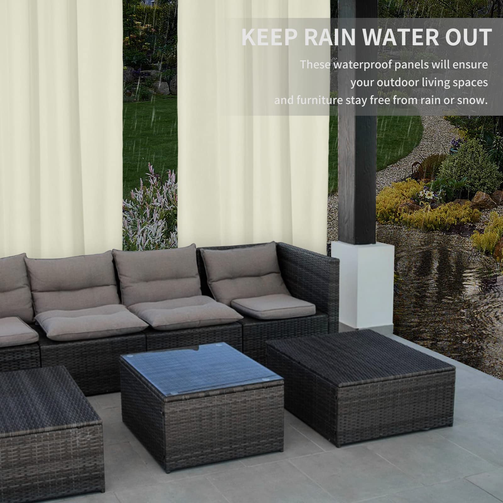 100% Waterproof Outdoor Curtains 54x84 Inch Patio Panels for Gazebo's