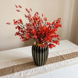 Black & Gold Ceramic Vase 9.8" Modern Ribbed Decorative Flower Vase