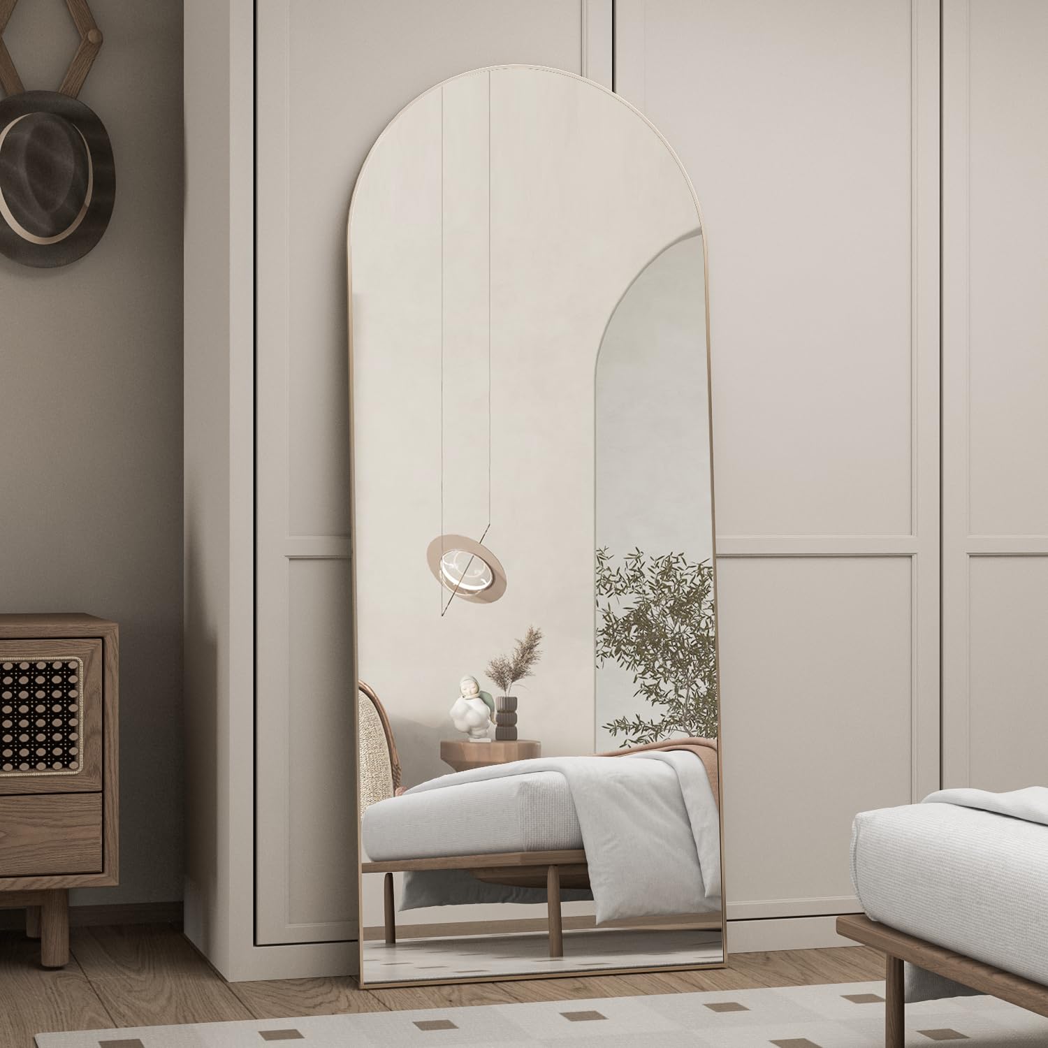 Large Gold Arch Floor Free Standing Mirror 165cm x 60cm Full Length Standing