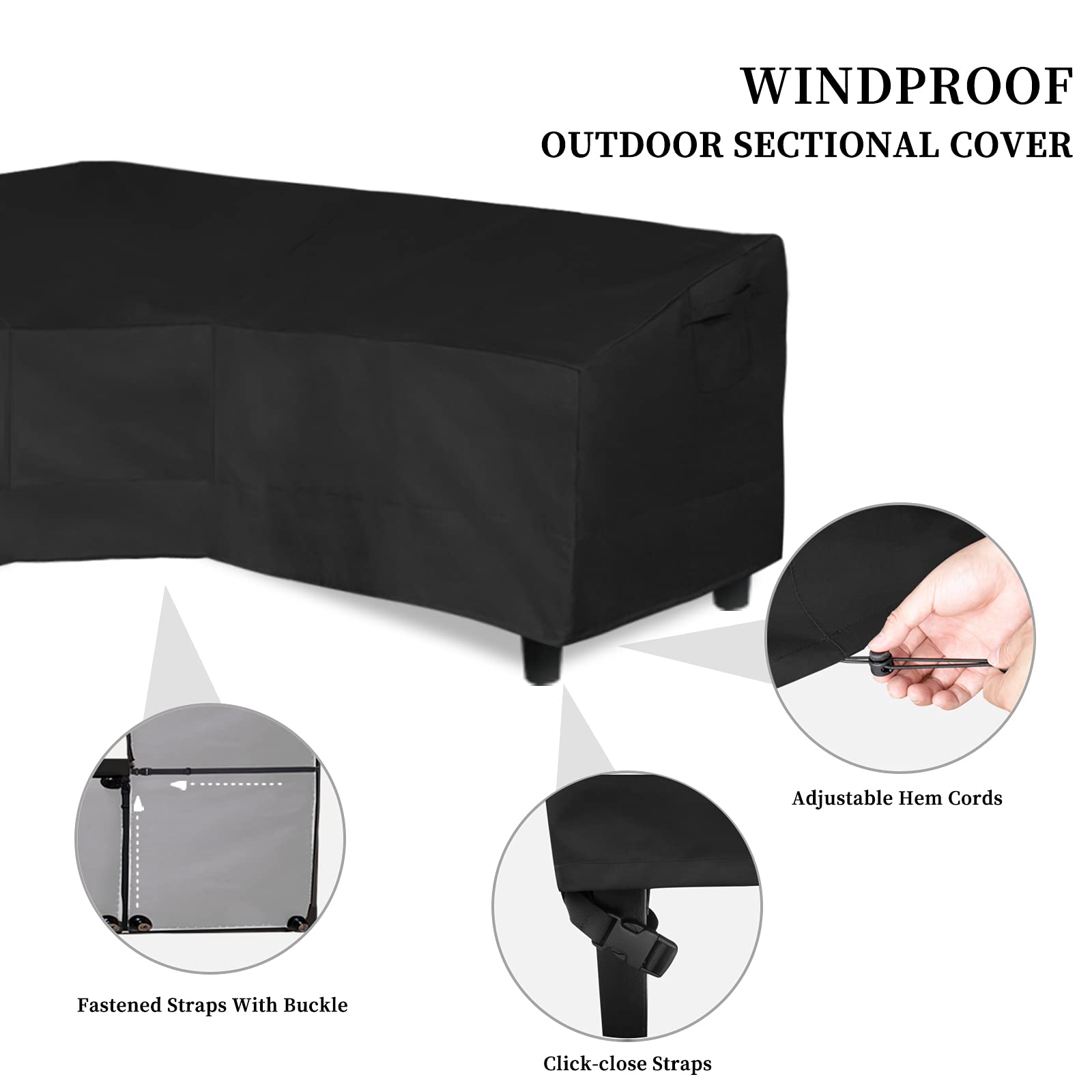 Black V-Shaped Sectional Sofa Cover Waterproof Heavy Duty 100"x100"