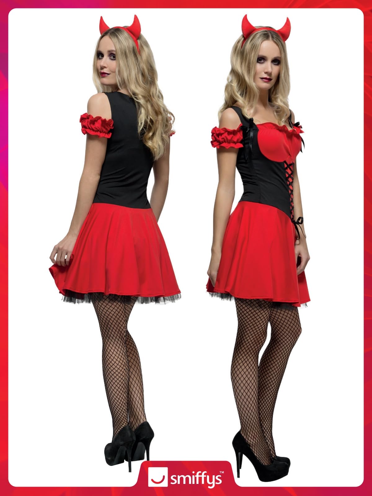 Smiffys Fever Wicked Devil Costume Red Dress with Horns 8-10
