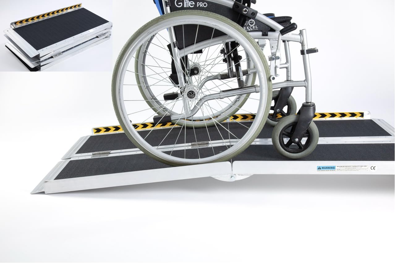 Strong Wheelchair Ramp 6ft / 183cm Multifold Access Ramp for Steps, Doorways, Homes Anti-slip Aluminium Disabled Access Ramp