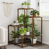 Natural Wood 4-Tier Corner Plant Stand Indoor Outdoor Shelf Rack in Brown