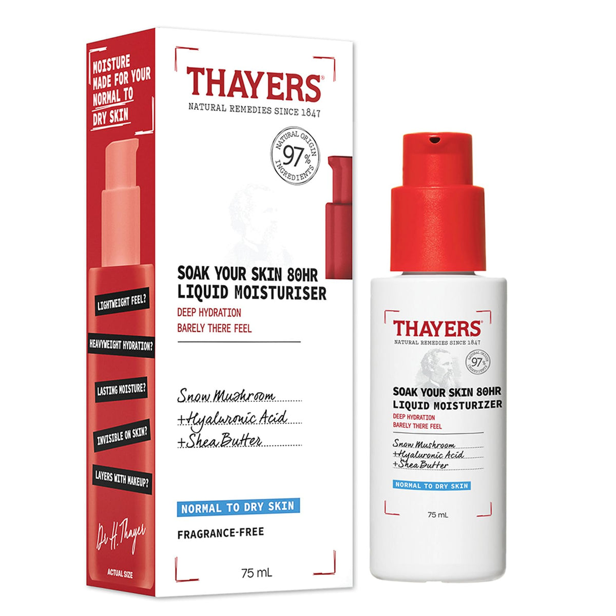 Thayers Soak Your Skin 80HR Liquid Hyaluronic Face Moisturiser 75ml - Fragrance-Free & All Skin Types