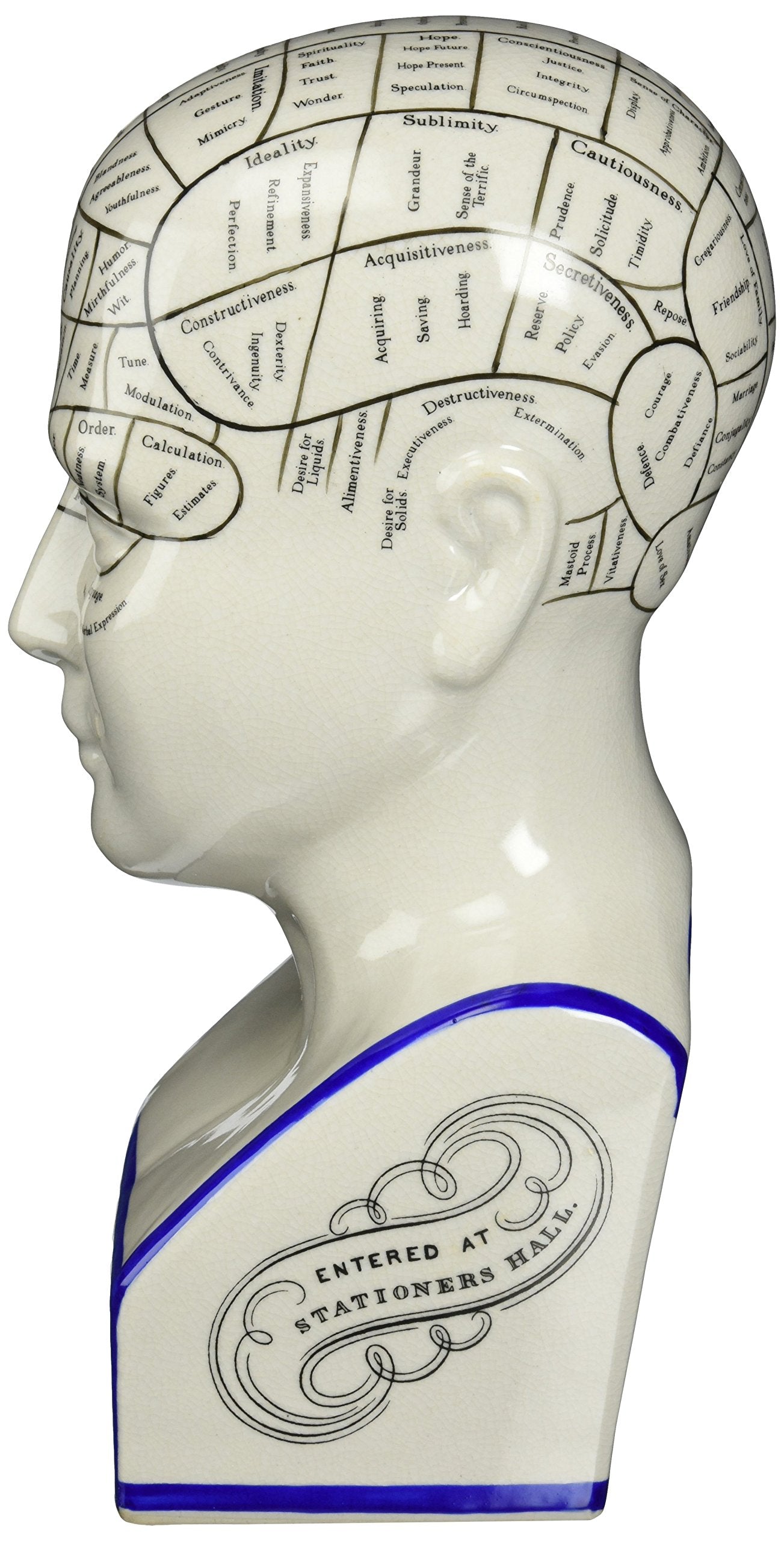 Design Toscano Porcelain Phrenology Head Fortune Telling Statue 30.5cm in White