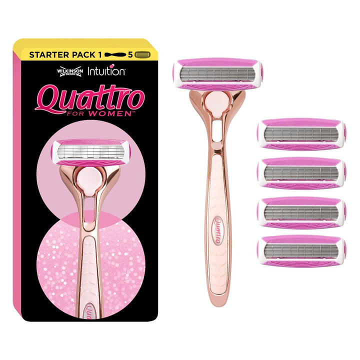 Wilkinson Sword Quattro For Women Premium Rose Gold Metal Razor +4 Blade Refills
