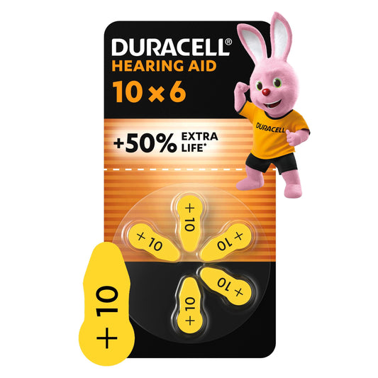 Duracell Size 10 Hearing Aid Batteries Pack of 6 +50% Extra Life
