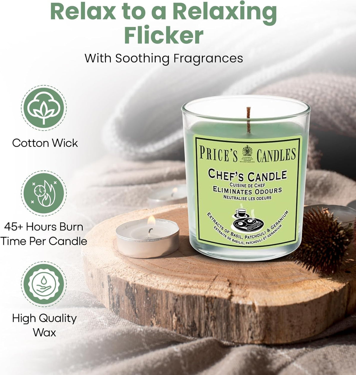 Price's Candles Set of 3 Fresh Air Odour Removing Jar Candles, Strong Chef