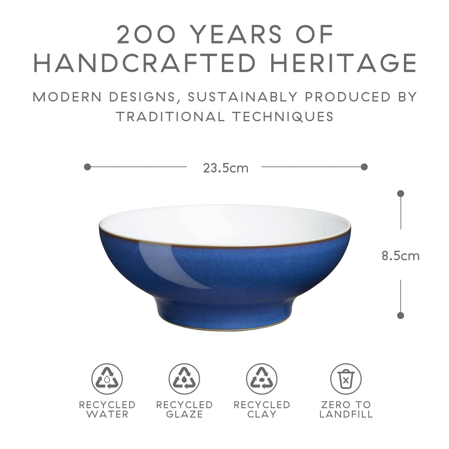 Denby Imperial Blue Serving Bowl 1.9L 23.5cm Ceramic Stoneware