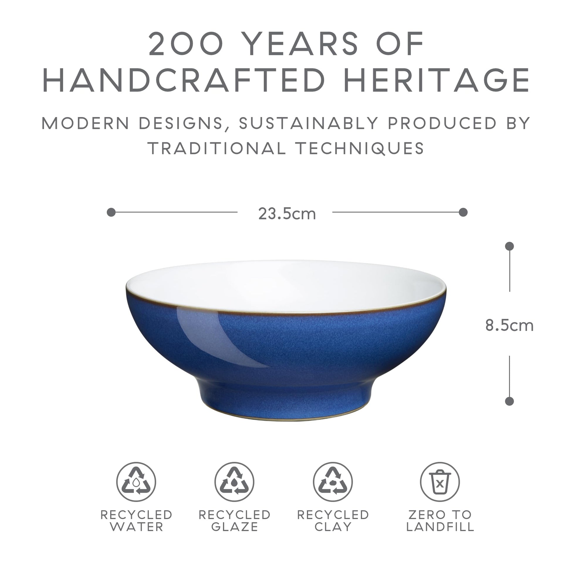 Denby Imperial Blue Serving Bowl 1.9L 23.5cm Ceramic Stoneware