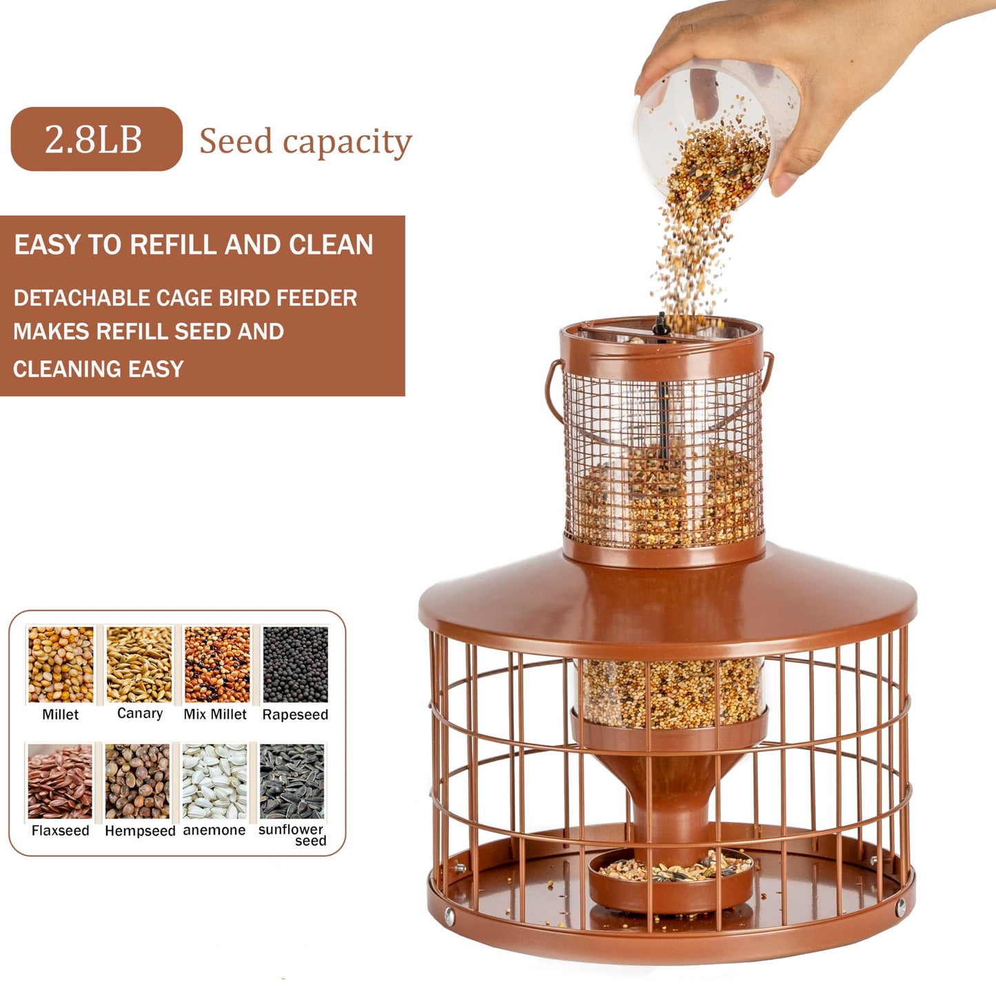 Squirrel-Proof Metal Bird Seed Feeder 1.3kg Capacity Brown Outdoor Hanging Wild-bird Tray