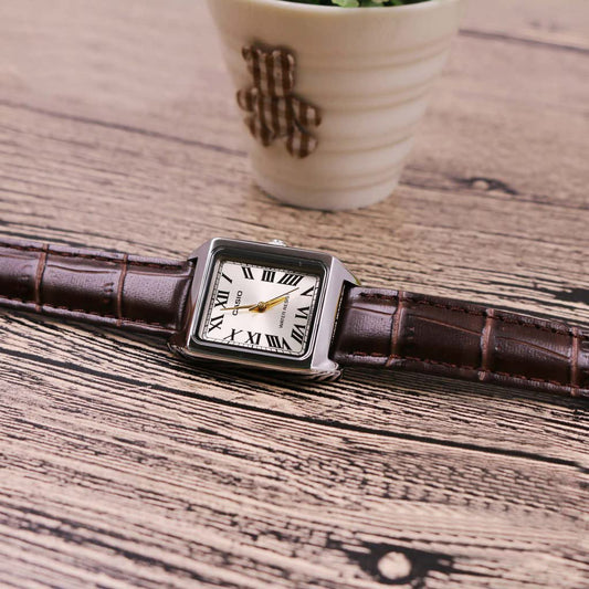 Casio Women's Watch LTP-V007L-9BUDF Gold Dial With Brown Leather Strap
