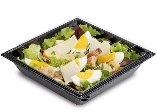 Guillin 240x Disposable Food Containers 850ml in Black + RPET Lids - Bulk Bundle