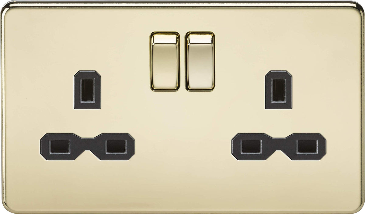 Knightsbridge Screwless 2G 13A DP Switched Socket Polished Brass