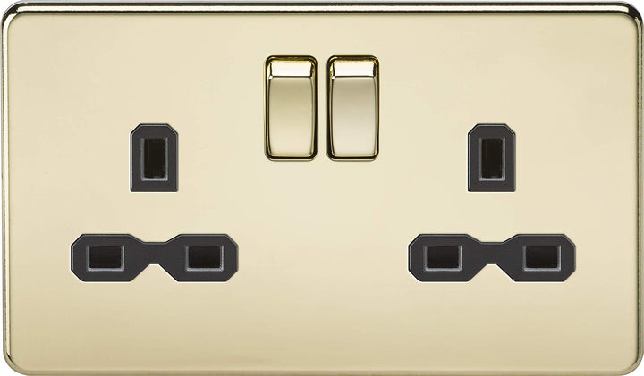 Knightsbridge Screwless 2G 13A DP Switched Socket Polished Brass