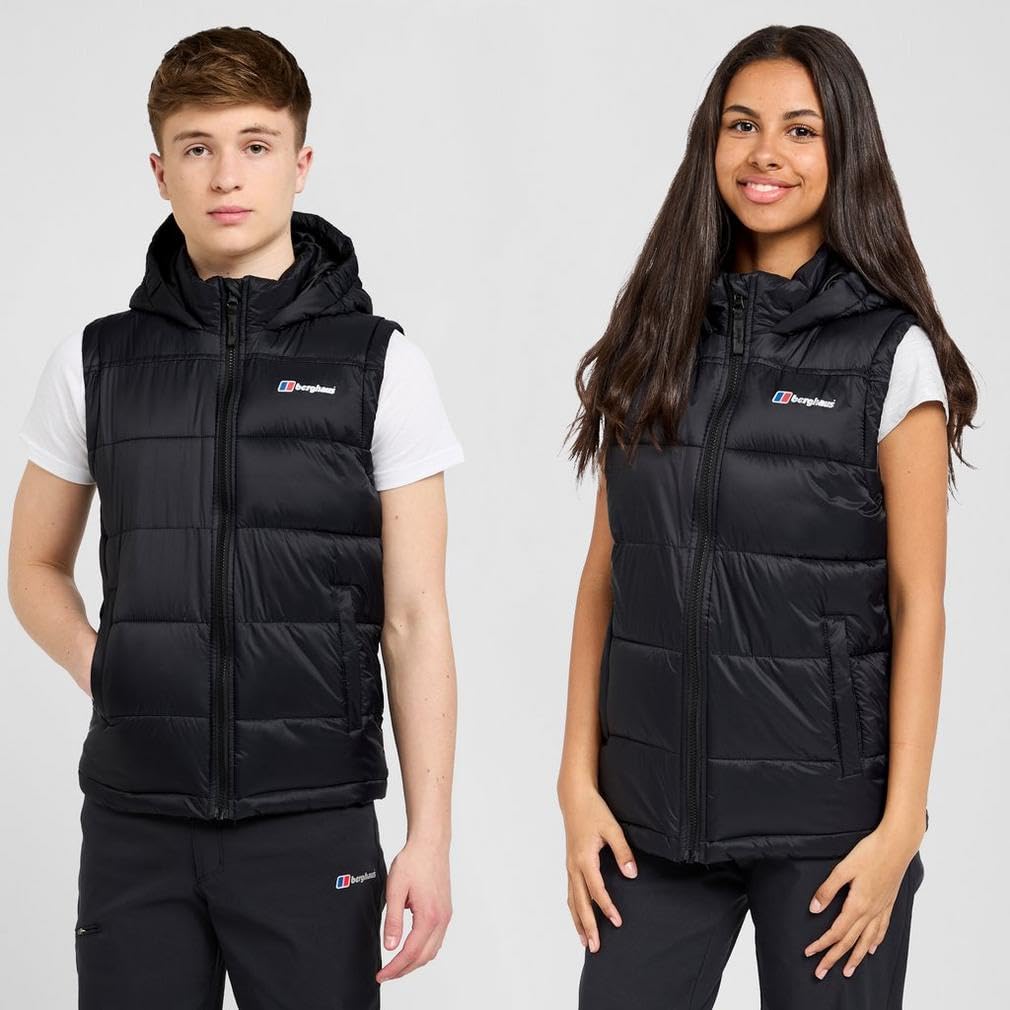 Berghaus Kid's 14-15yrs Burham Gilet with Hood, Water-Resistant Black Bodywarmer