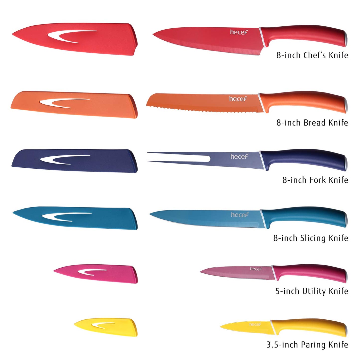 Colourful Knives Set of 6 Stainless Steel Sharp Blade Non-Stick by Homeslates