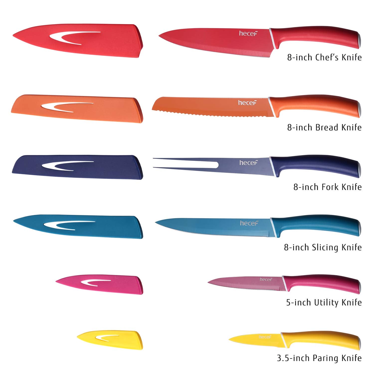 Colourful Knives Set of 6 Stainless Steel Sharp Blade Non-Stick by Homeslates