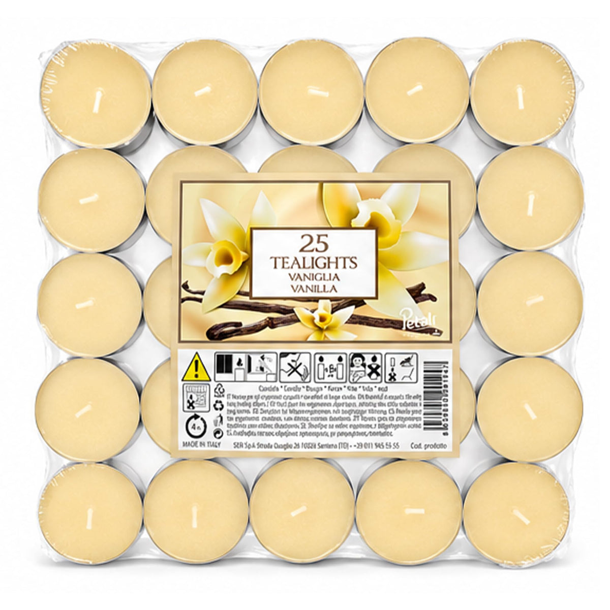 Price's Candles Petali Vanilla Scented Tealights 25 Pack, 4-5 Hour Burn Time