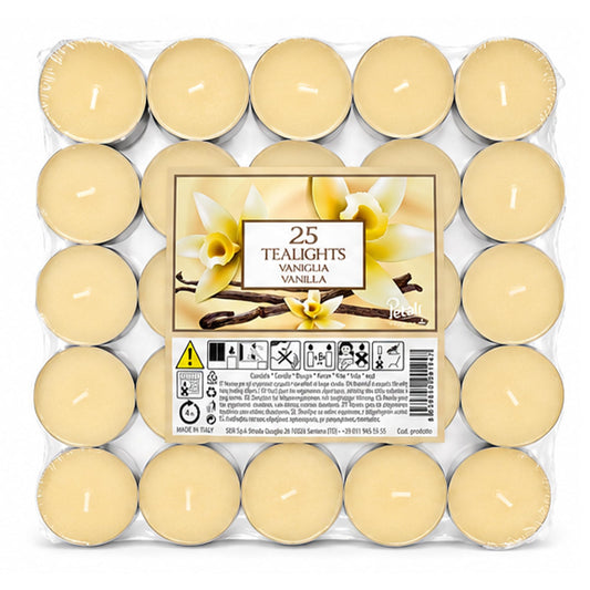 Price's Candles Petali Vanilla Scented Tealights 25 Pack, 4-5 Hour Burn Time