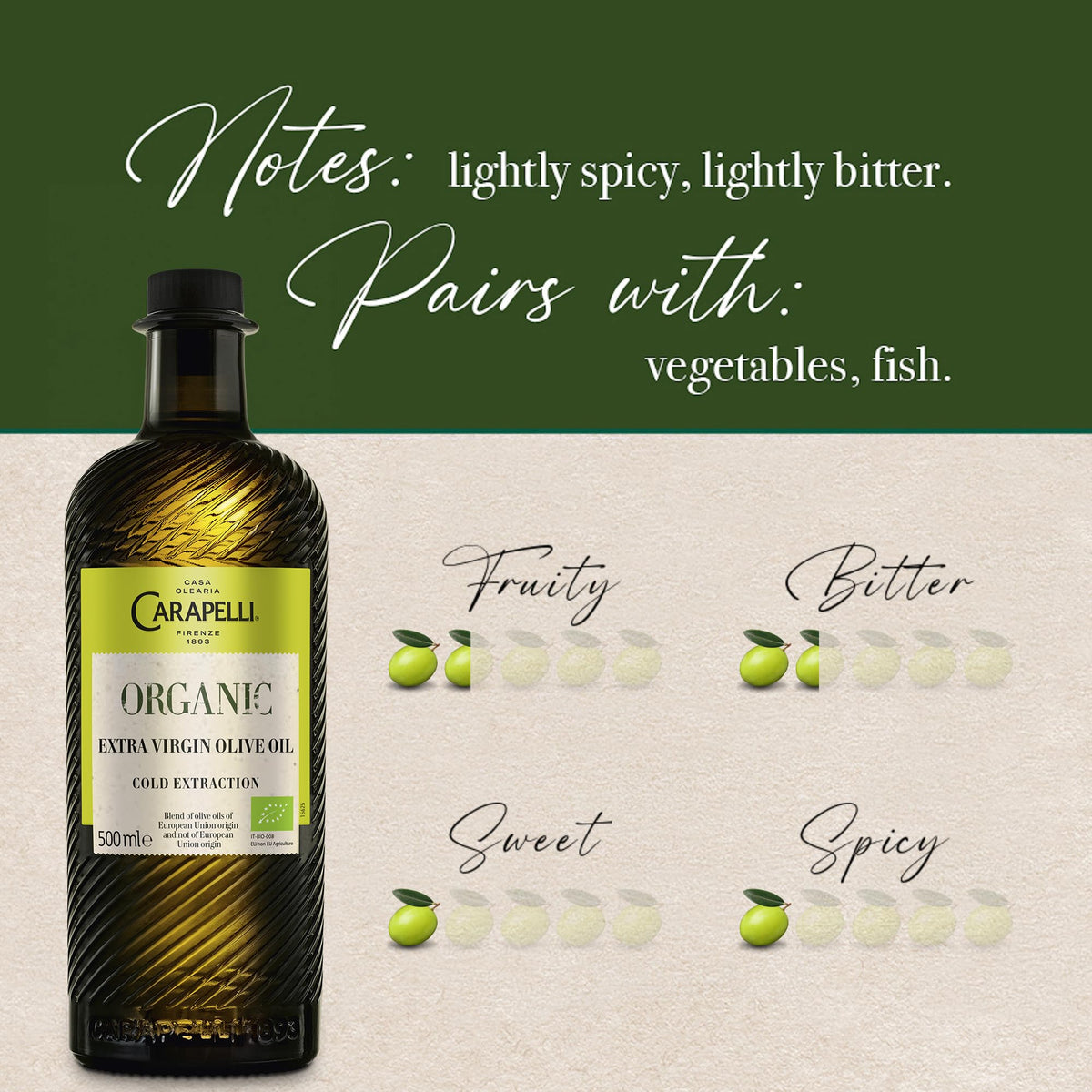 Carapelli Organic Extra Virgin Olive Oil 500ml - (Pack of 6) - BB 08/2026