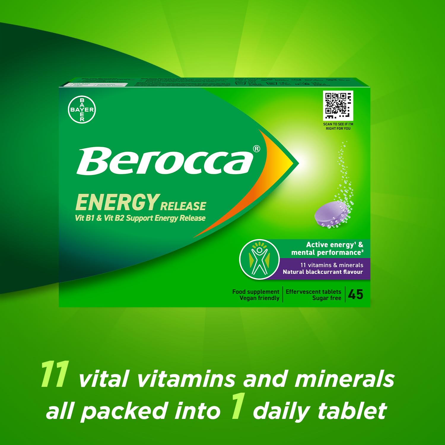 Berocca Blackcurrant Effervescent Tablets 45s x 2 Packs