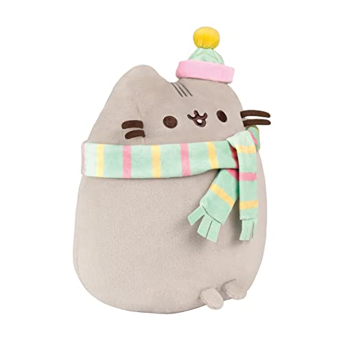 Aurora Cozy Winter Pusheen Soft Toy, Multi-Coloured Plush Cat with Scarf/Beanie