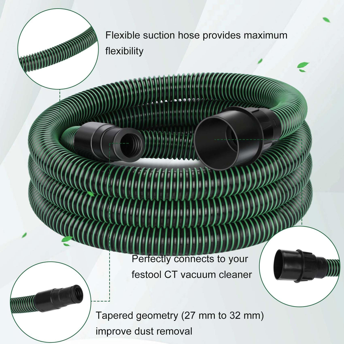 Feikeer Dust Extractor Hose 5m, Suitable for Festool Vacuum Suction Dust Extractors