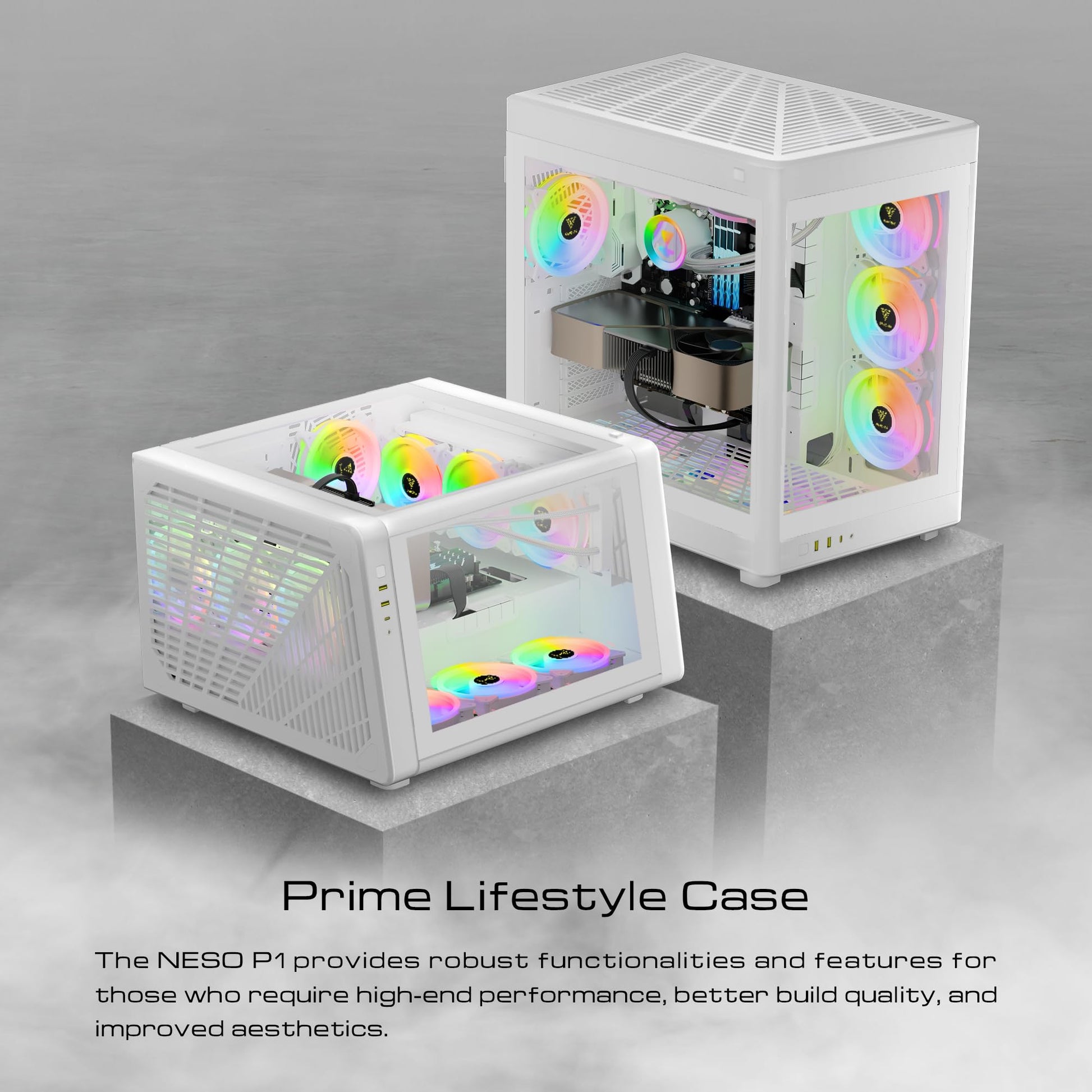 GAMDIAS NESO P1 White Full-Tower Gaming Case Dual Chamber Tempered Glass