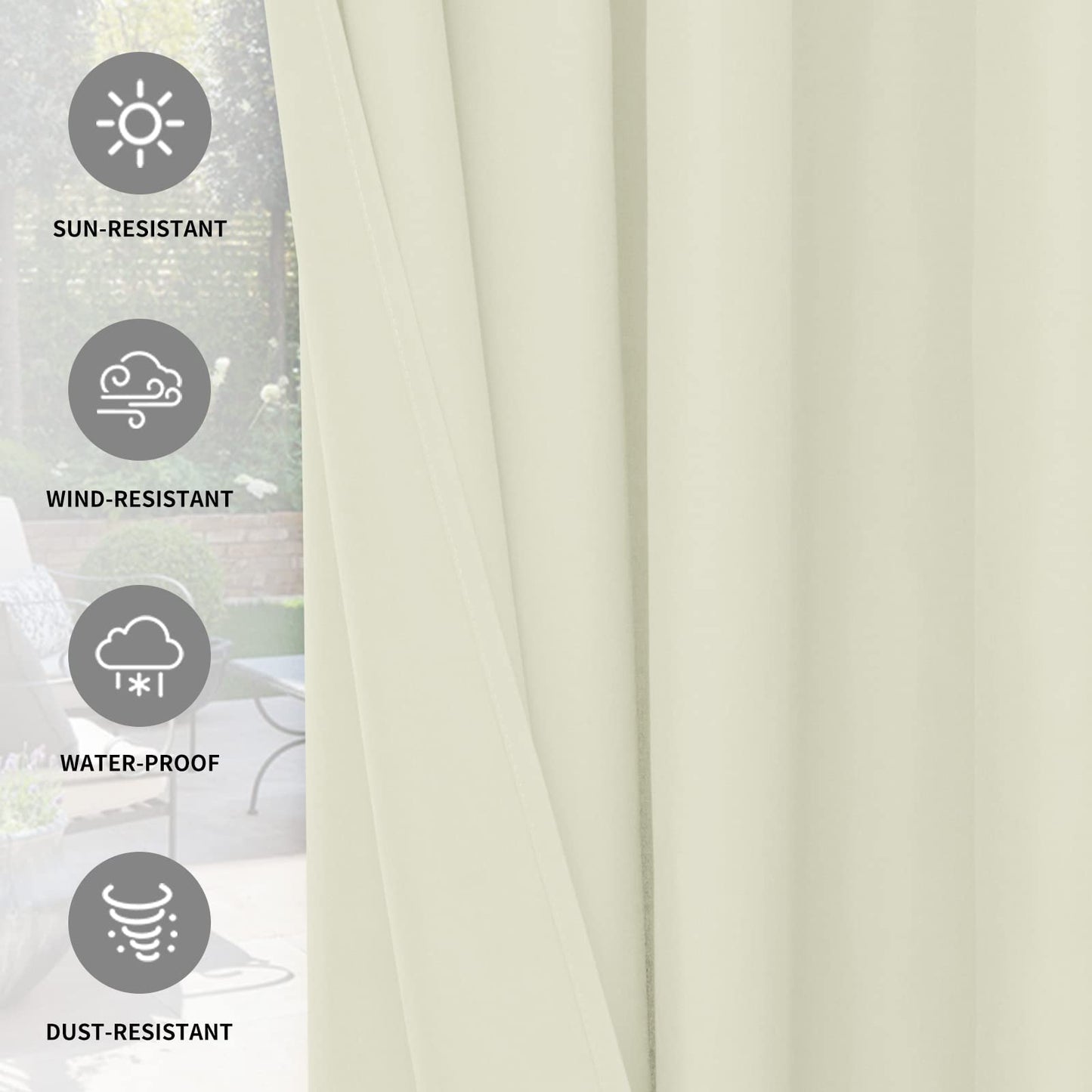 100% Waterproof Outdoor Curtains 54x84 Inch Patio Panels for Gazebo's