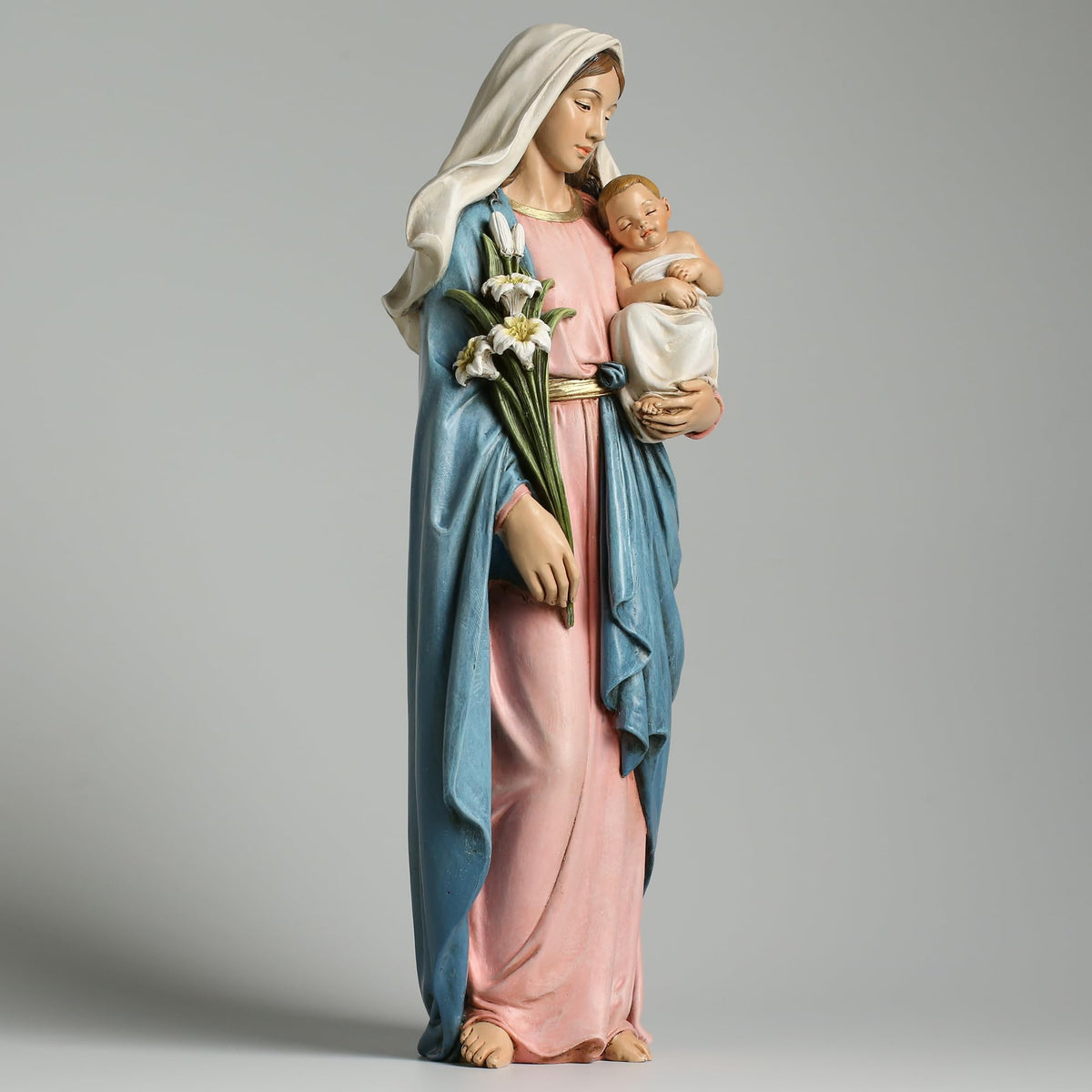 Grace4Joy Madonna and Child Statue 13.5 Inch Hand Painted Virgin Mary