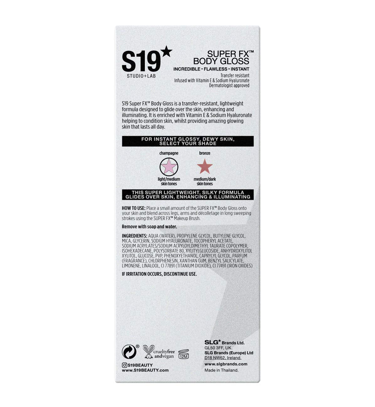 S19 SUPER FX Body Gloss Champagne 100ml, Instant Radiant Glossy Highlights