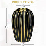 Black & Gold Ceramic Vase 9.8" Modern Ribbed Decorative Flower Vase