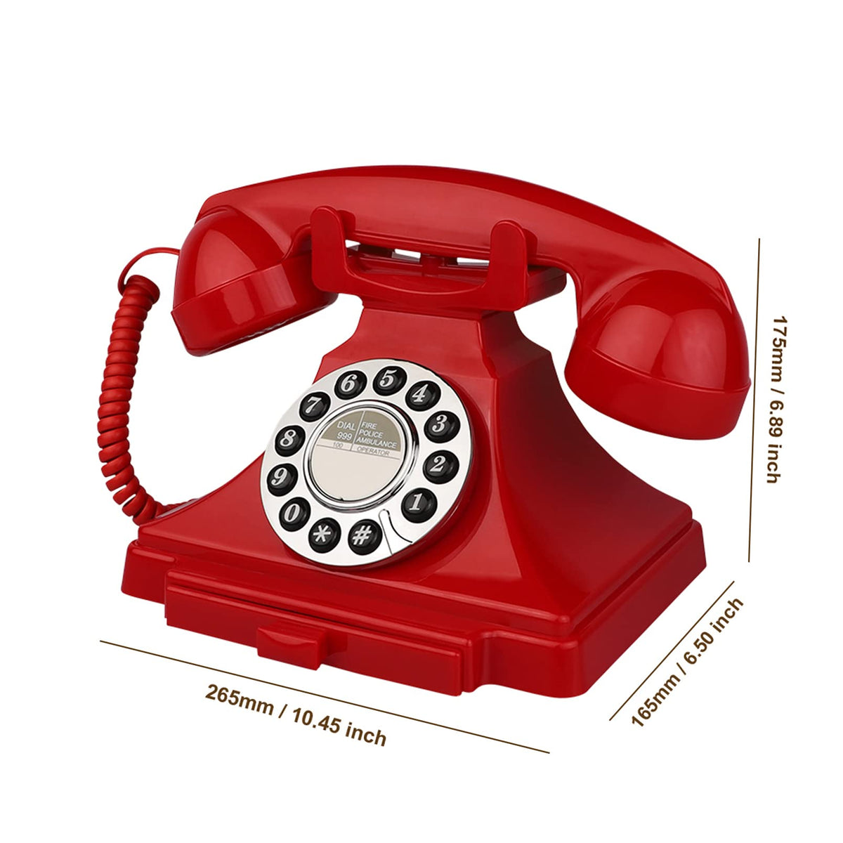 Artisam Retro Corded Telephone – Red Classic Landline Phone for Home & Office