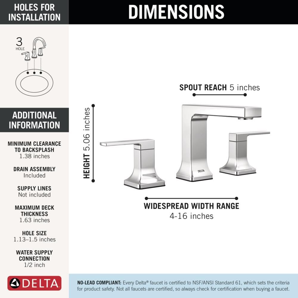 Delta Faucet Velum Widespread Chrome Bathroom Faucet 3 Hole 2 Handle Tap Set