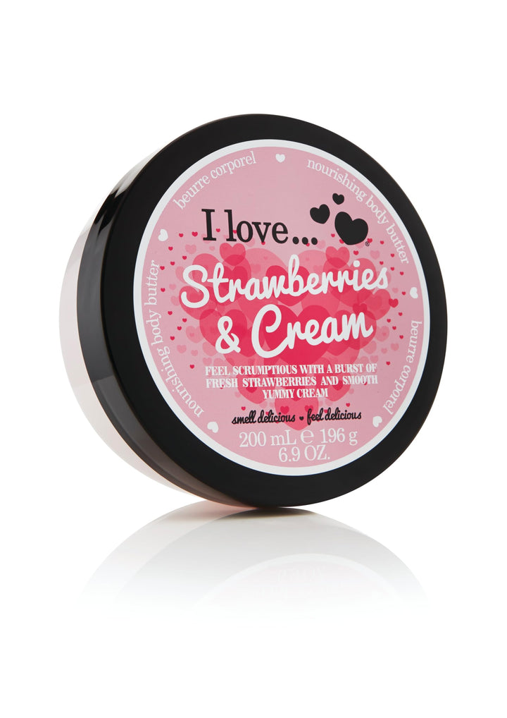 I LOVE Strawberries & Cream Body Butter 200ml, Naturally Derived Shea Butter & Coconut Oil For Soft & Hydrated Skin