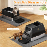Stainless Steel Cat Litter Box with Hood, Front Entry, Extra Large + Scoop & Mat