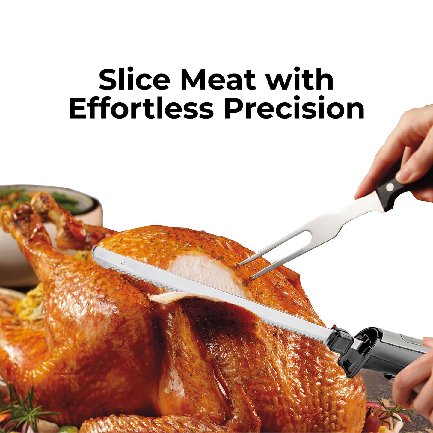 150W Electric Carving Knife in Black, Serrated Blade for Meat & Bread