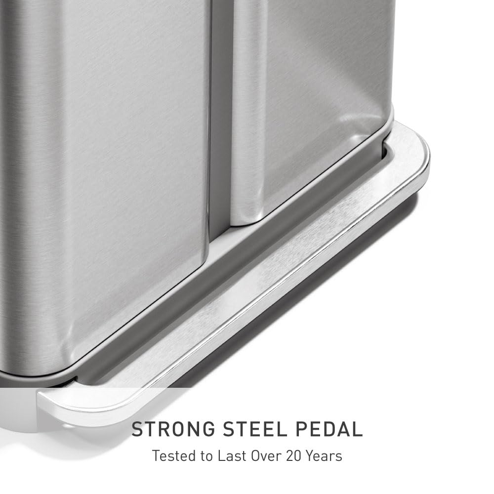 simplehuman 58L Dual Compartment Pedal Recycler Bin, Brushed Stainless Steel