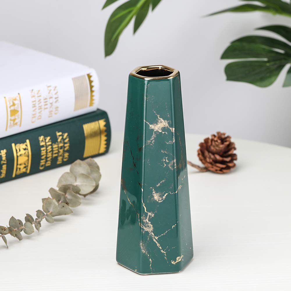 10inch Green Gold Marble Ceramic Flower Vase Home Decor