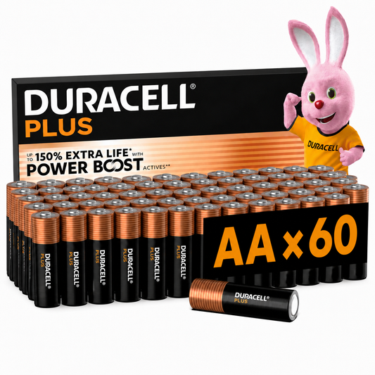 Duracell Plus AA Alkaline Batteries 60 Pack - Power Boost, 150% Extra Life