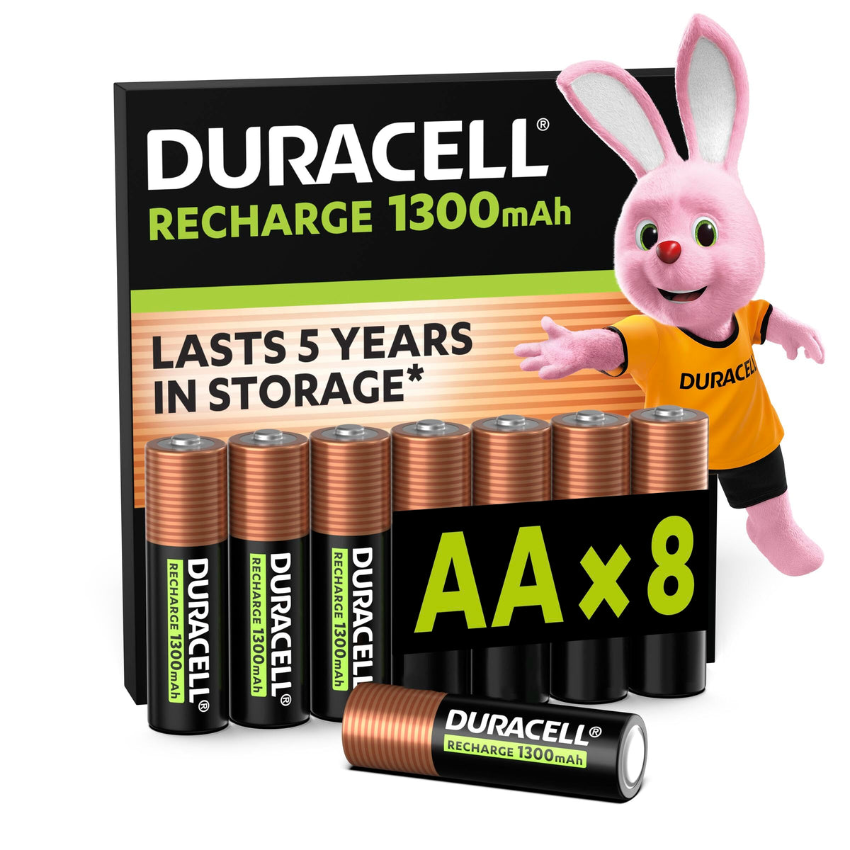 DURACELL AA Rechargeable Batteries 8 Pack 1.2V, 1300 mAh NiMH