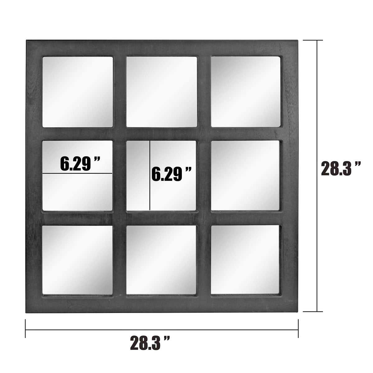 Stonebriar Square Rustic 9 Panel Window Pane Hanging Wall Mirror Black