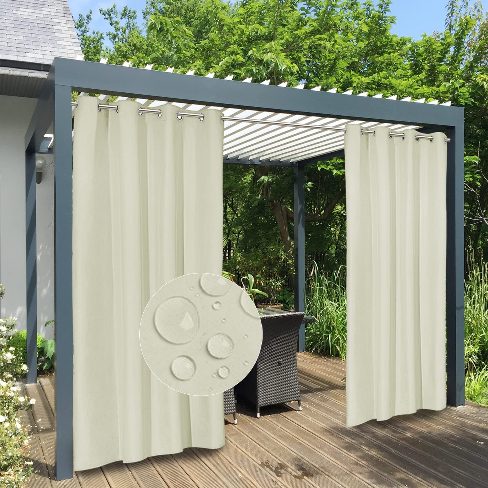100% Waterproof Outdoor Curtains 54x84 Inch Patio Panels for Gazebo's