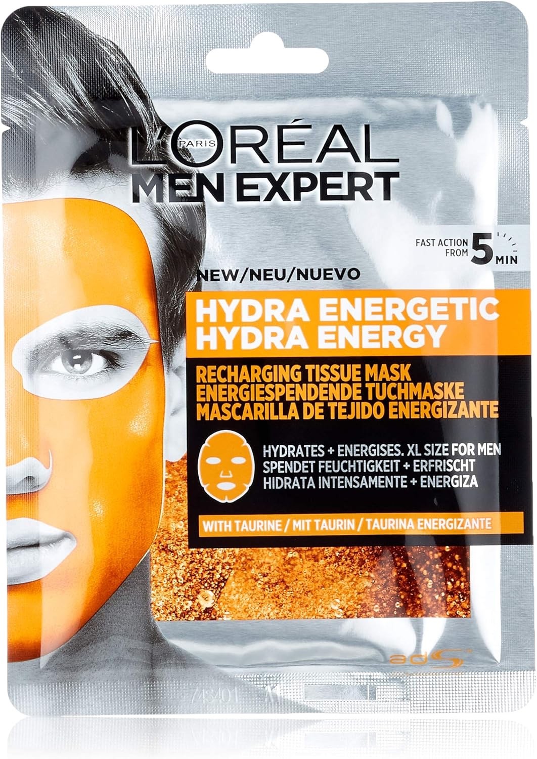 L'Oreal Paris Men Expert Gift Set for Men, Tissue Face Mask Multi-Pack with Re-energising Taurine